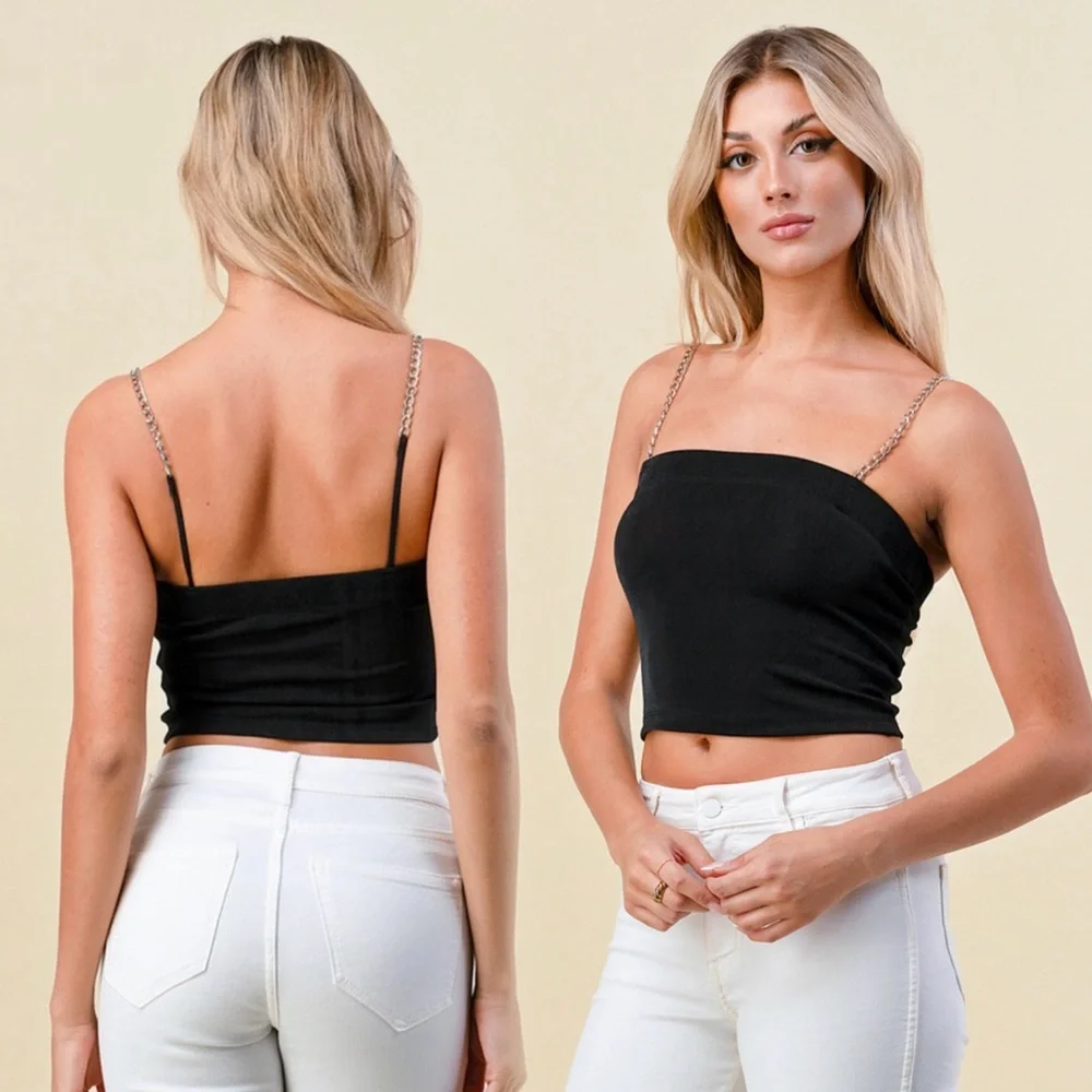 Chain strap black cami crop top - Picture 5 of 9